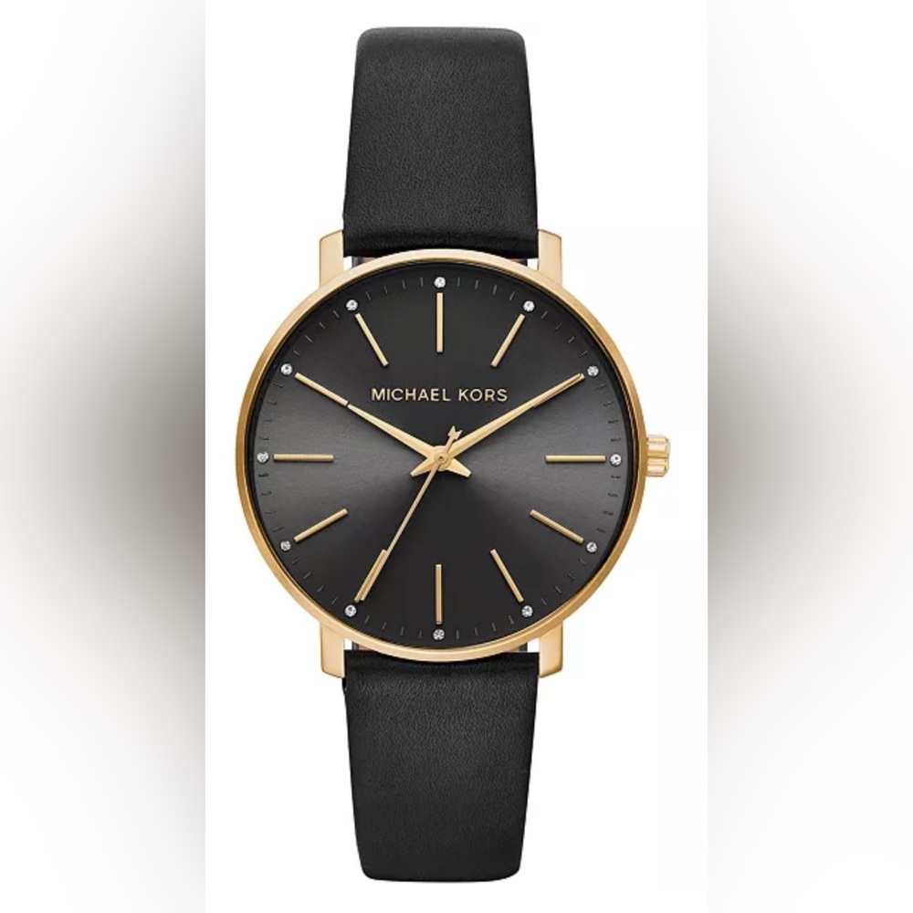 Michael Kors Women's Pyper Black Leather Strap Watch 38mm